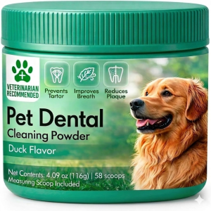 Dog Dental Powder - Dog Breath Freshener - Plaque & Tartar Remover, Bad Breath Eliminator, Natural Dental Powder for Dogs of All Breeds and Sizes - Pet Oral Care Supplement - Duck Flavor