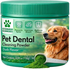 Dog Dental Powder - Dog Breath Freshener - Plaque & Tartar Remover, Bad Breath Eliminator, Natural Dental Powder for Dogs of All Breeds and Sizes - Pet Oral Care Supplement - Duck Flavor